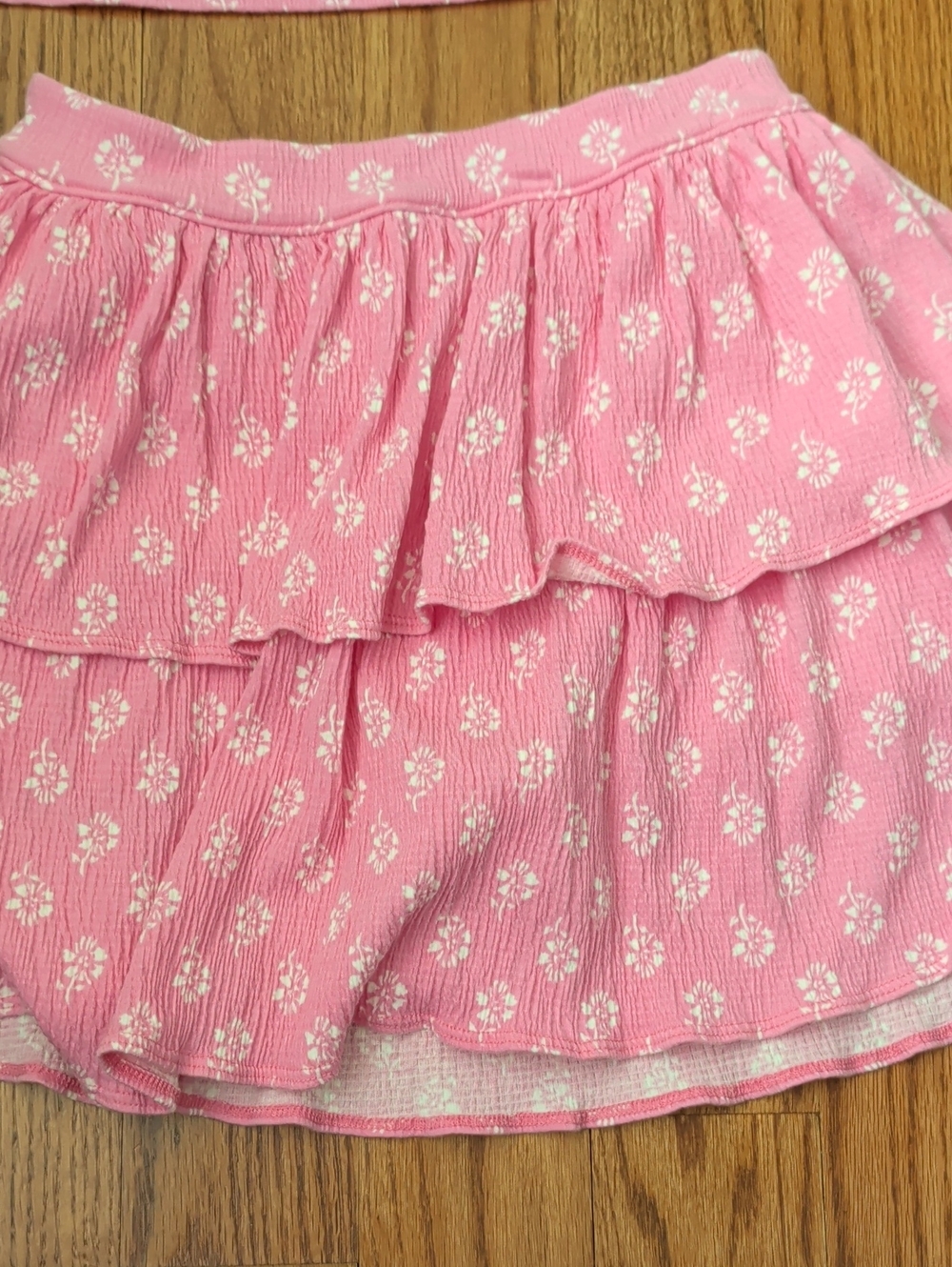 Girls Pink Tiered Floral Skirt